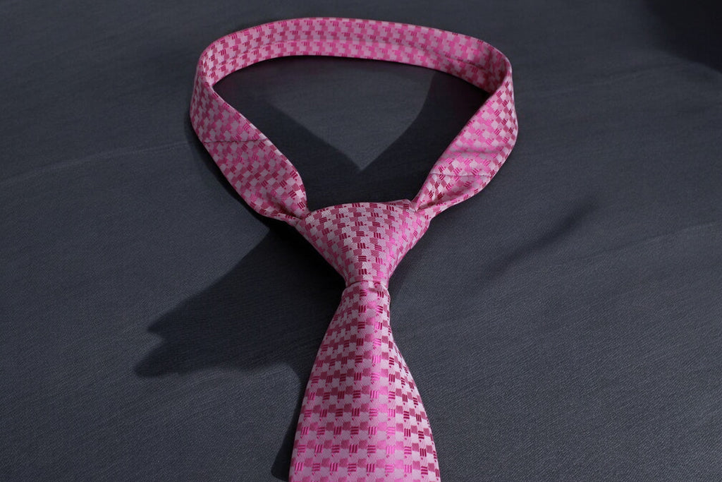 Elegant Pink Checkered Microsilk Tie