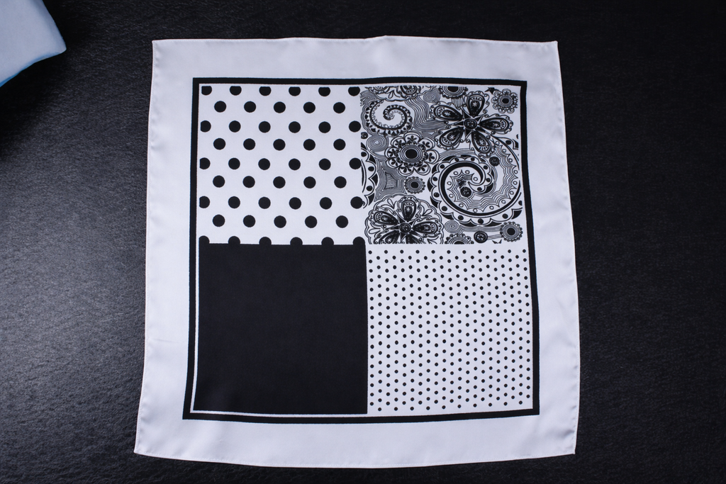 Multi Pattern Print Black n White Pocket Square