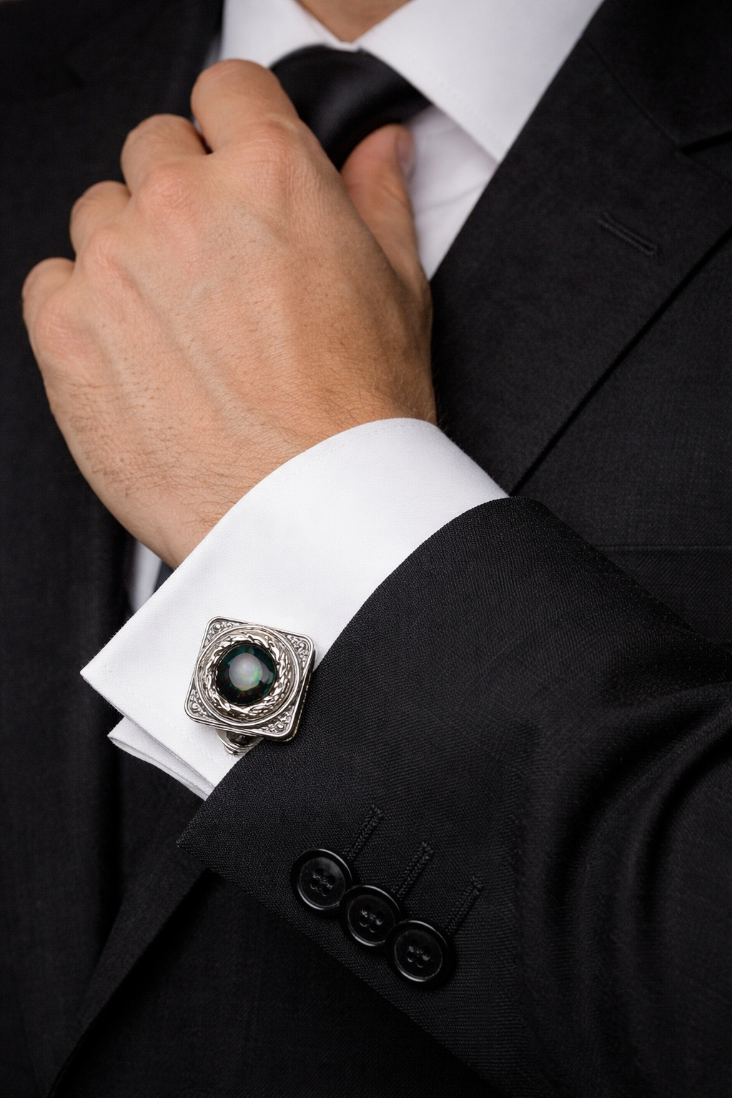 Luxury Black Stone Square Cufflinks for Men