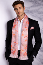 Pinkish Peach Floral Scarf With Pocket Square