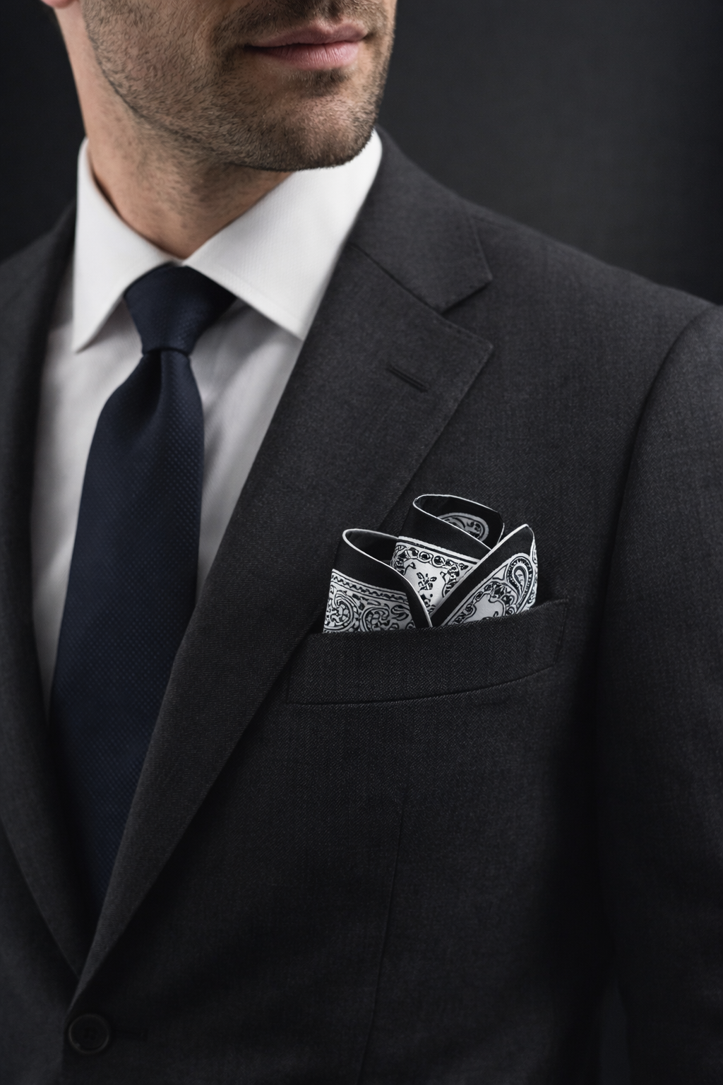 Classic Black & White Paisley Pocket Square