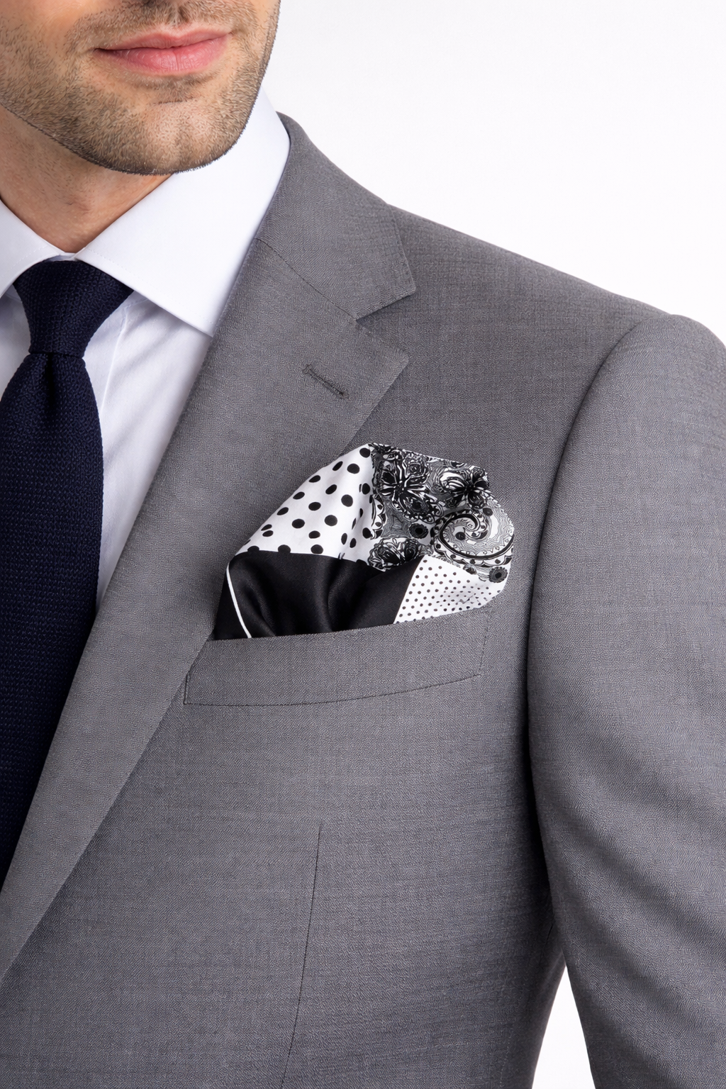 Multi Pattern Print Black n White Pocket Square
