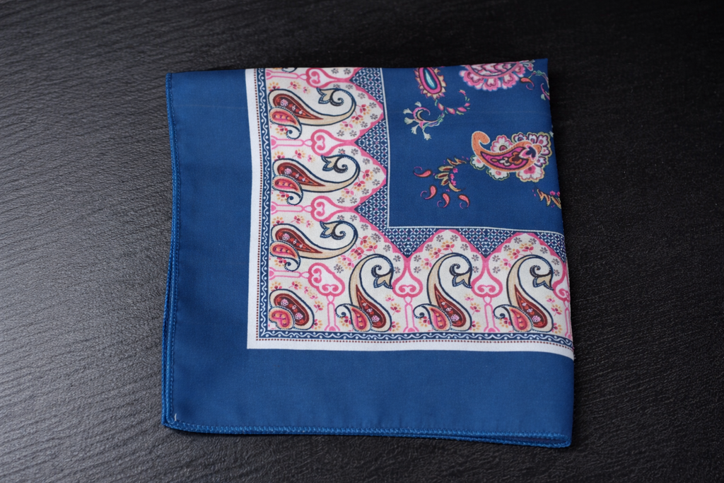 Navy Teal Paisley Printed Pocket Square