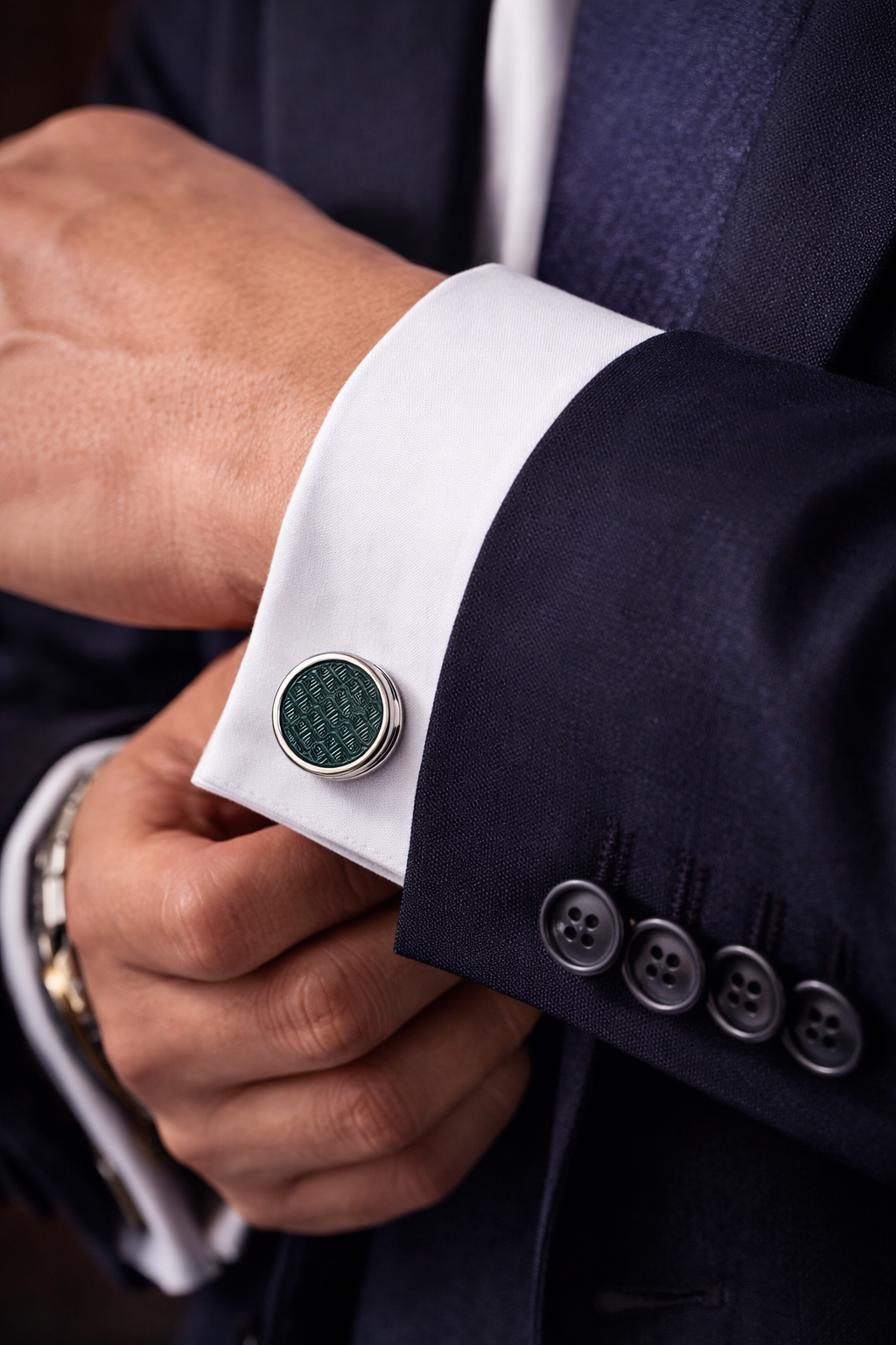 Premium Green Textured Alloy Cufflinks for Men