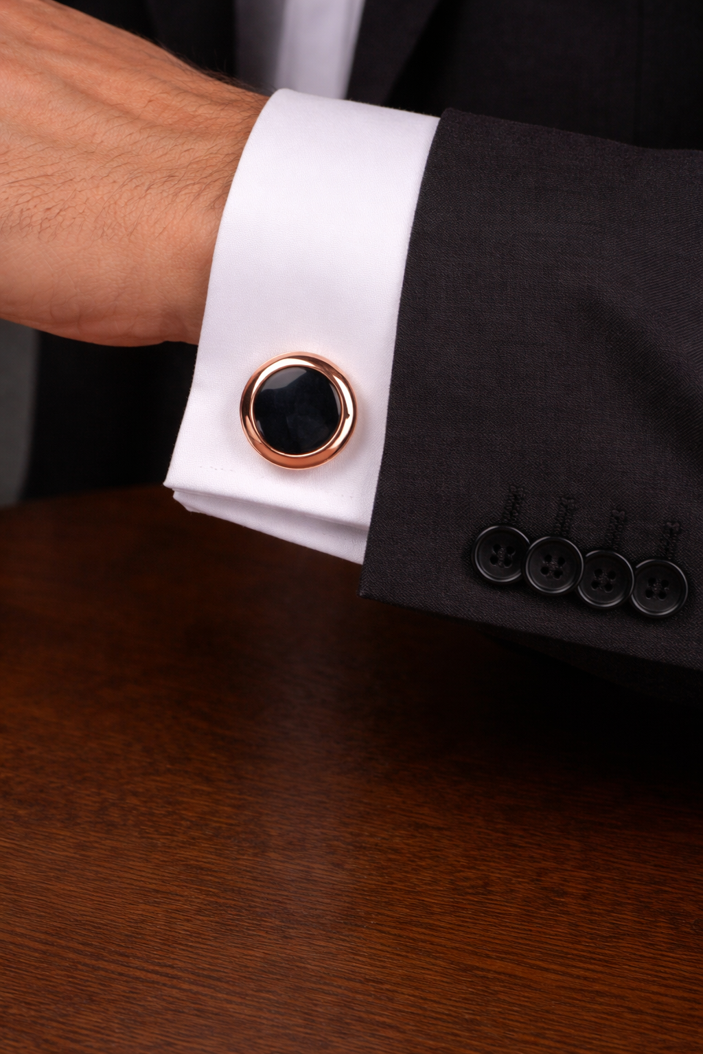 Luxury Rose Gold & Black Alloy Cufflinks for Men