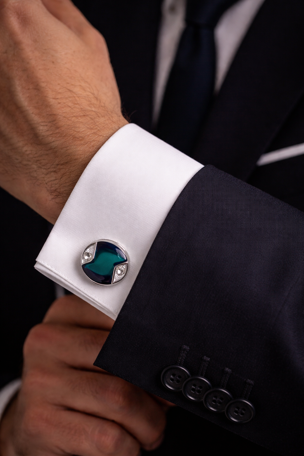Blue Enamel Crystal Cufflinks for Men