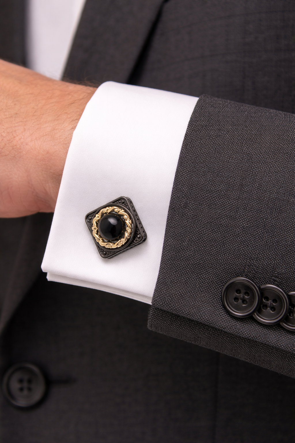 Luxury Black & Gold Onyx Style Cufflinks for Men