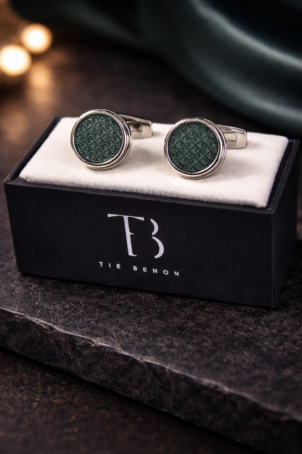Premium Green Textured Alloy Cufflinks for Men