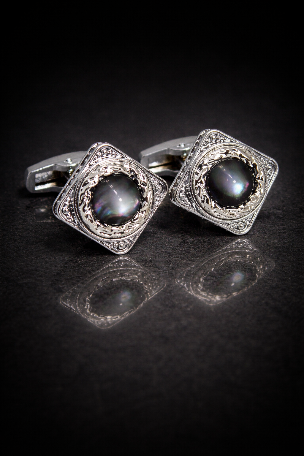 Luxury Black Stone Square Cufflinks for Men