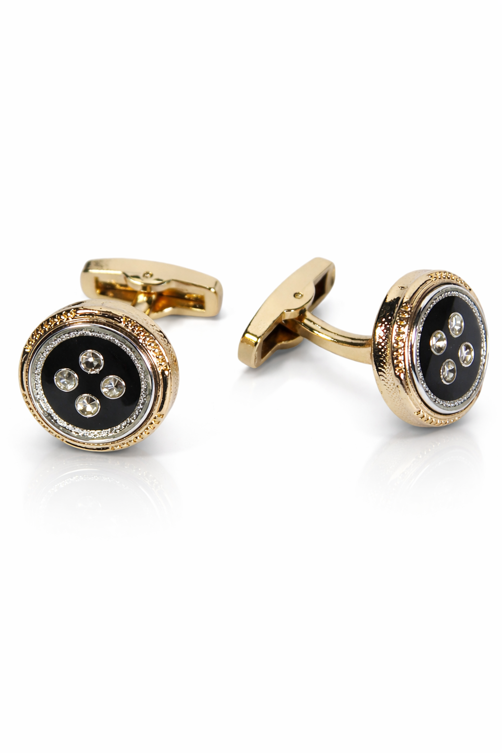 Luxury Gold & Black Crystal Button Cufflinks for Men