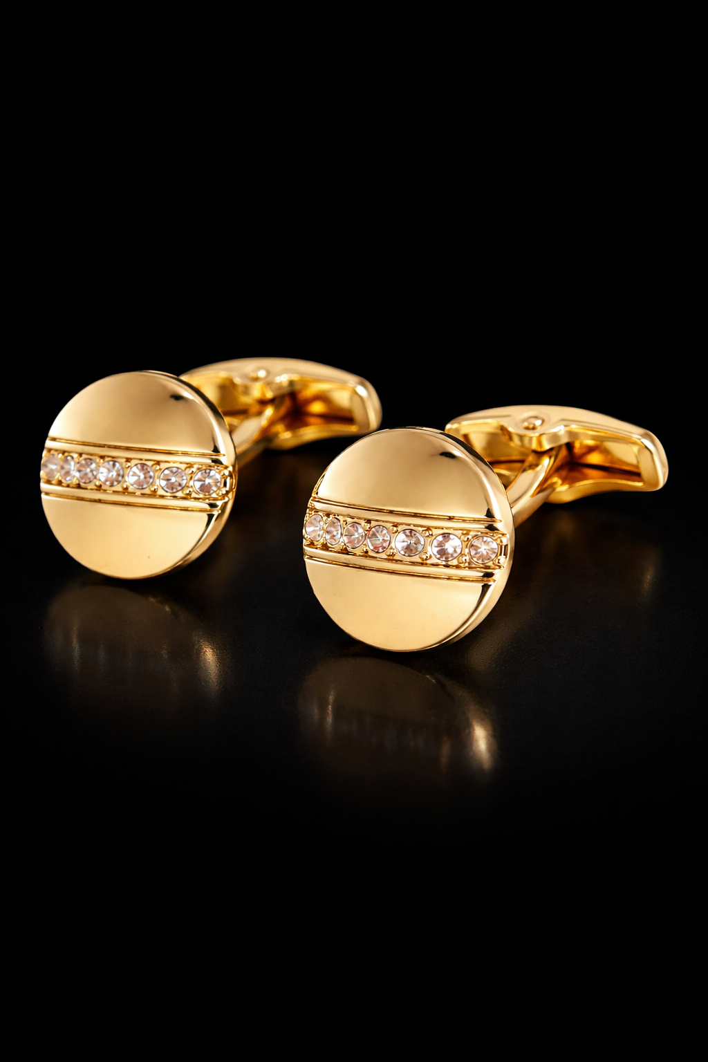 Luxury Gold-Plated Alloy Cufflinks with Crystal Inlay