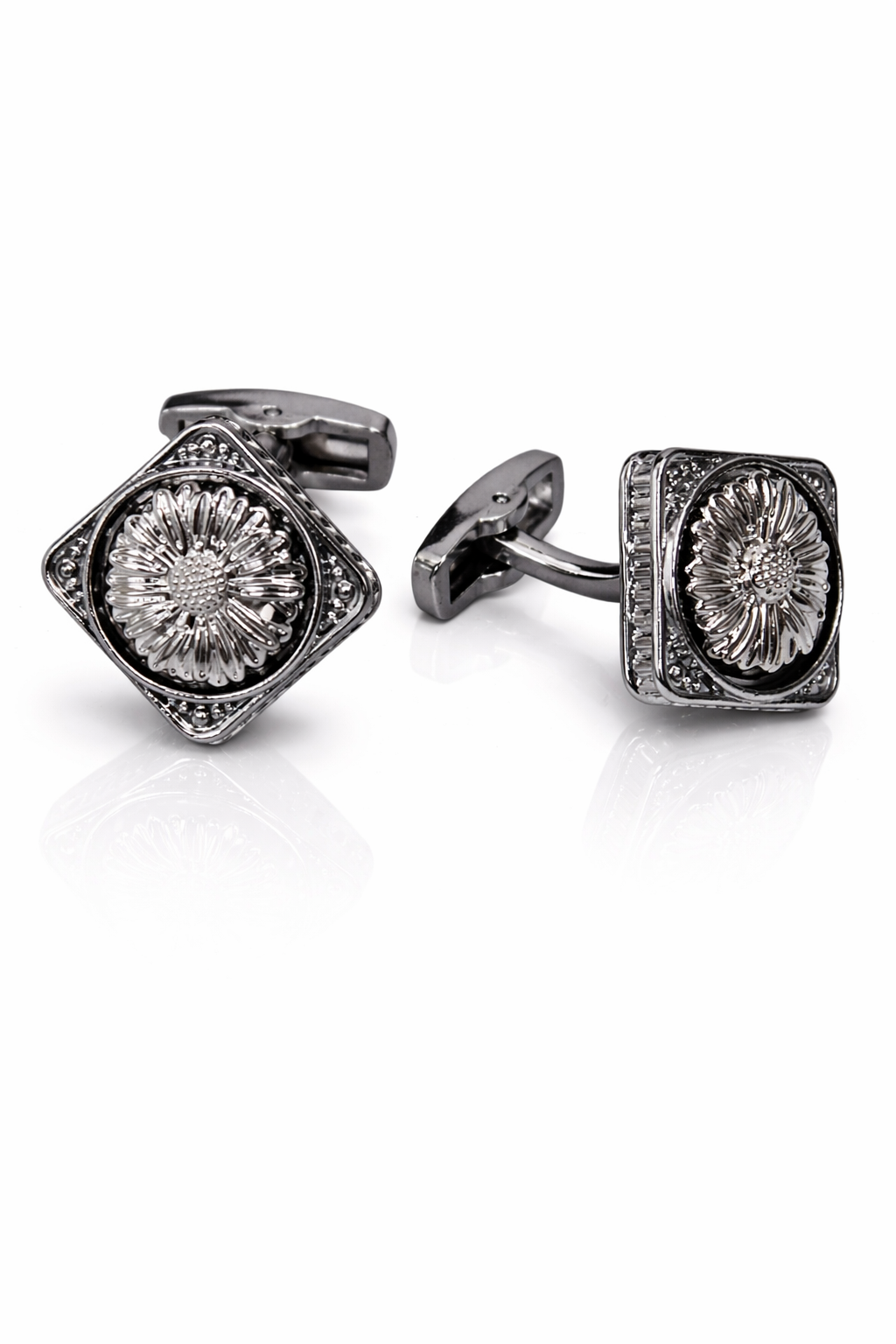 Silver Floral Square Cufflinks for Men