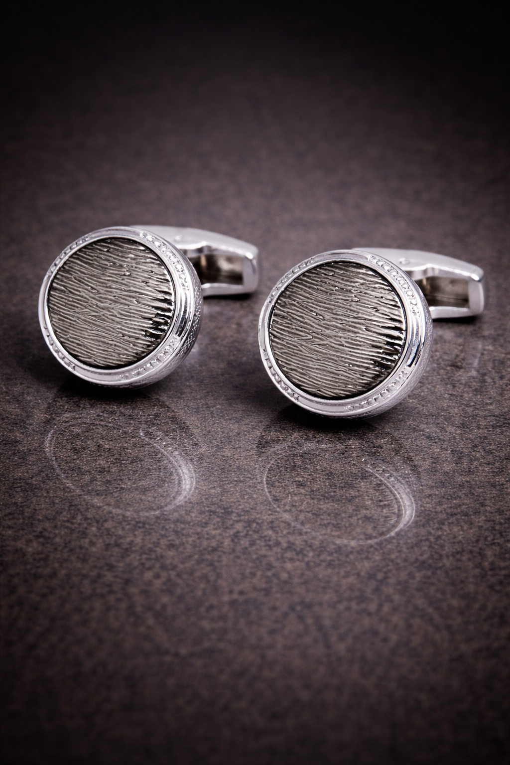 Premium Textured Silver Round Cufflinks for Men