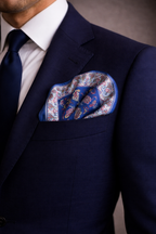 Navy Teal Paisley Printed Pocket Square