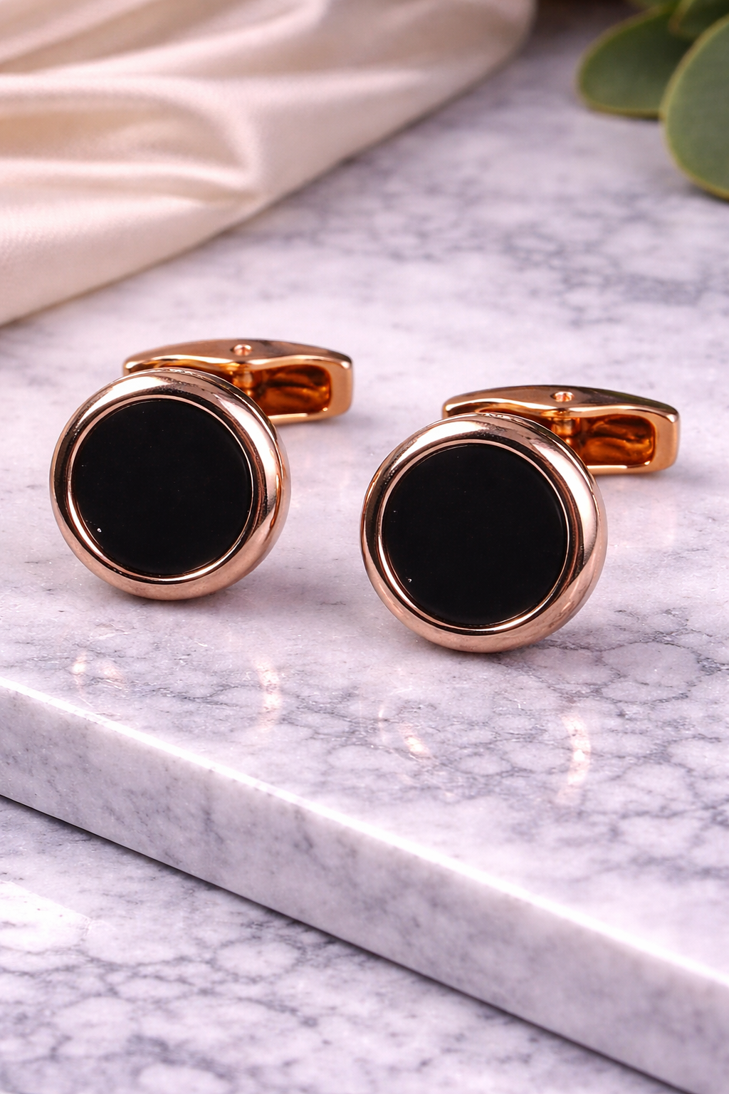 Luxury Rose Gold & Black Alloy Cufflinks for Men