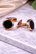 Luxury Rose Gold & Black Alloy Cufflinks for Men