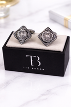 Silver Floral Square Cufflinks for Men