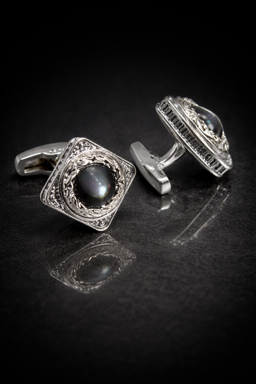 Luxury Black Stone Square Cufflinks for Men