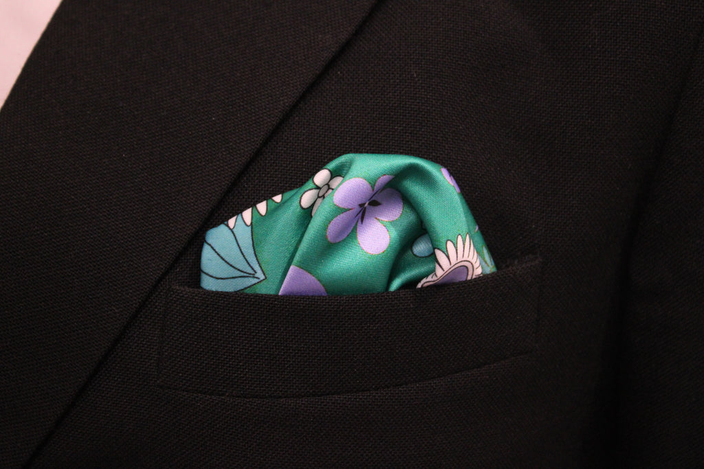 Emerald Garden Floral Tie With Pocket Square