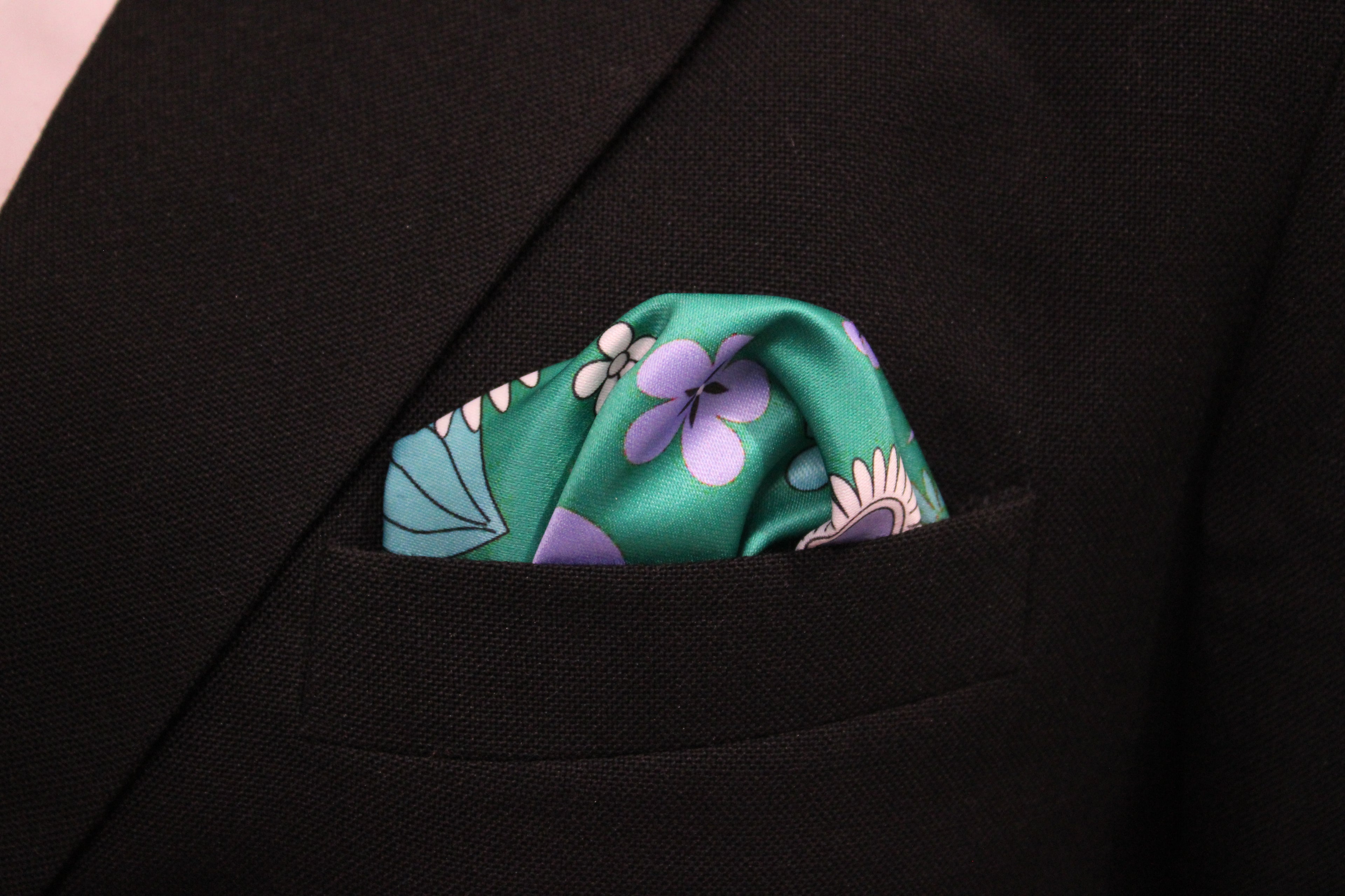Emerald Garden Floral Tie With Pocket Square