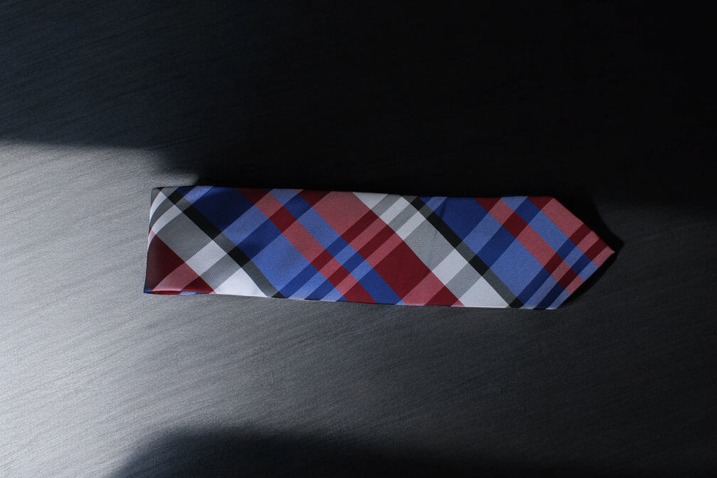 Classic Checkered Red,Blue & Gray Plaid Tie
