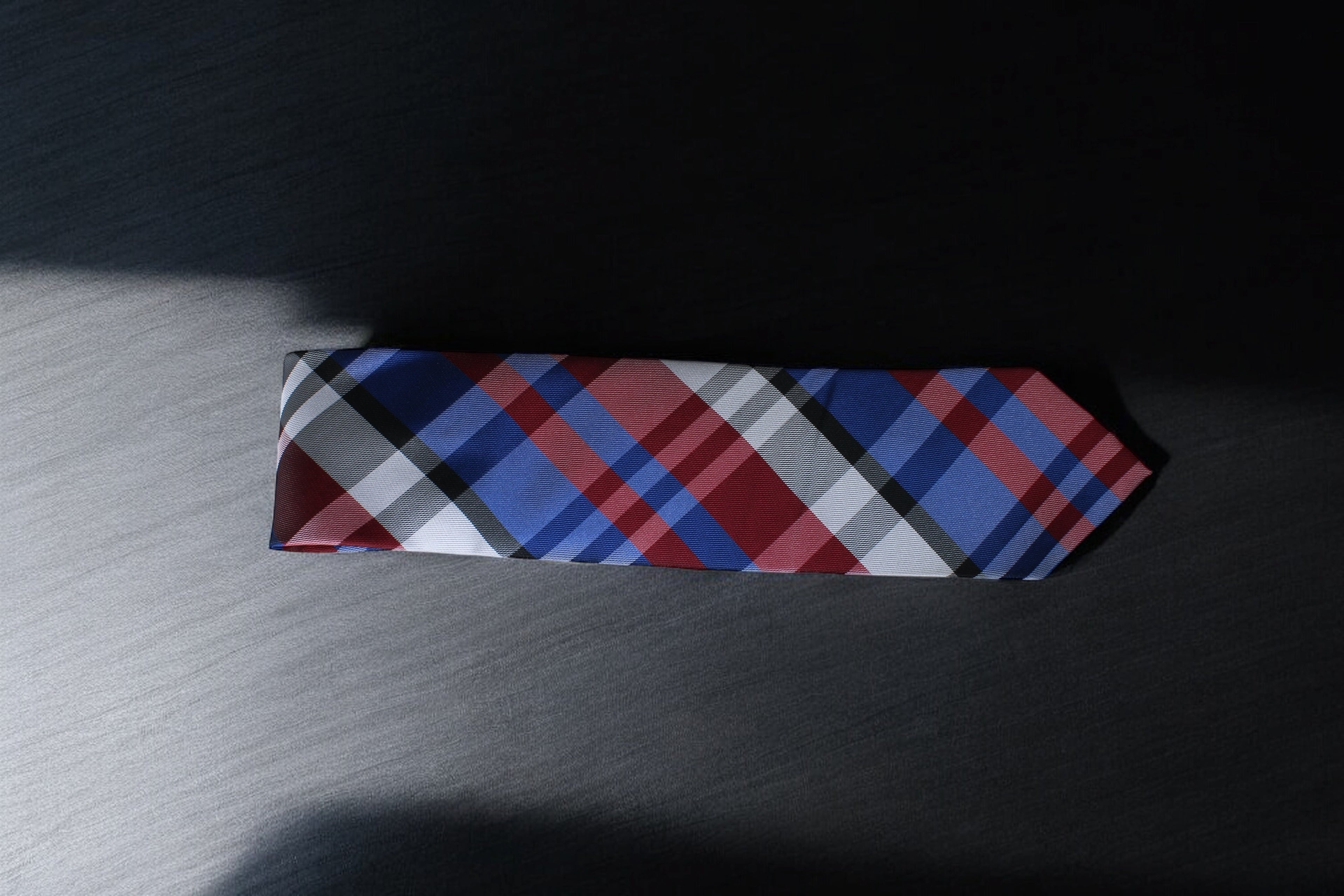 Classic Checkered Red,Blue & Gray Plaid Tie