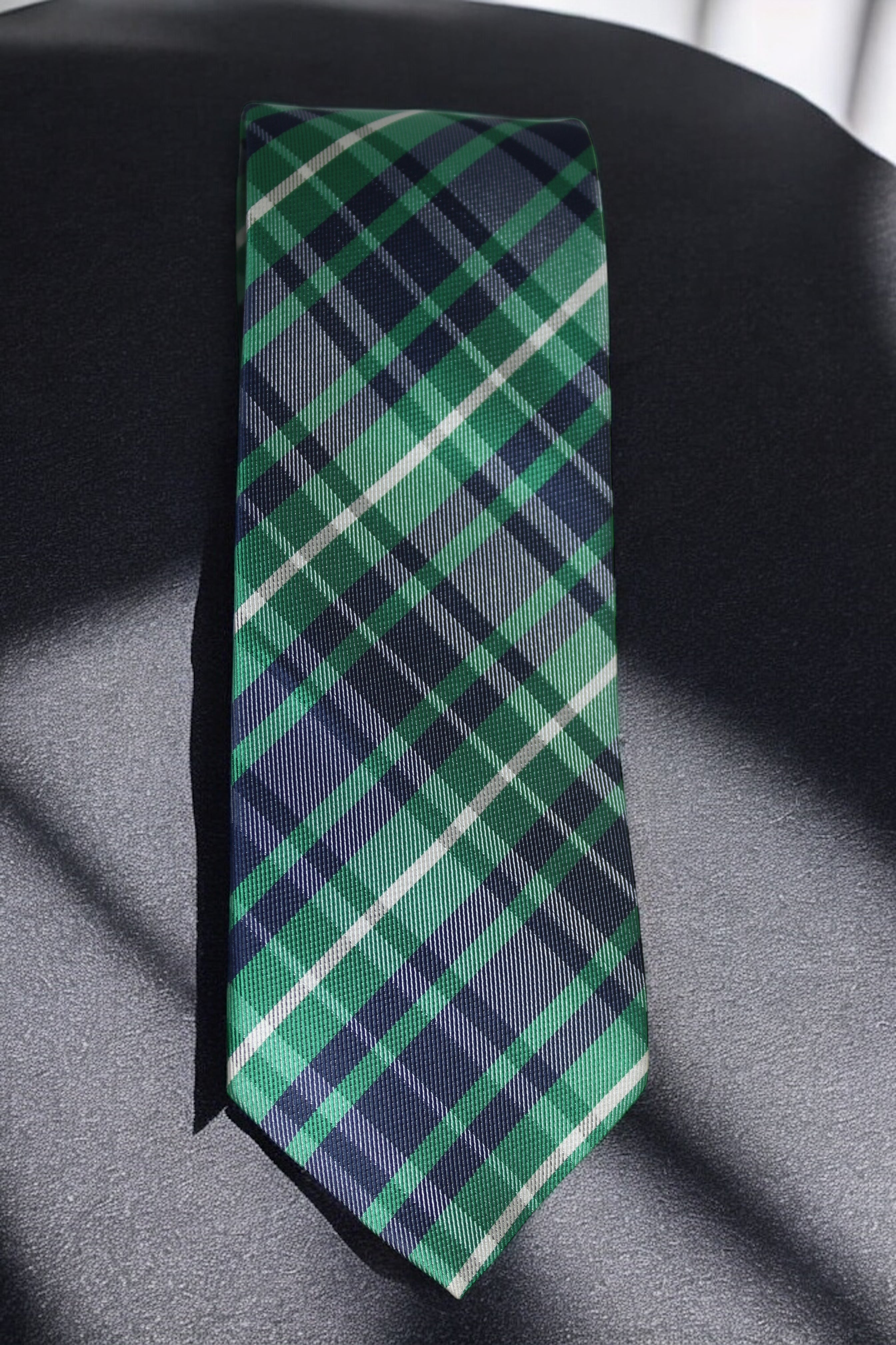 Green & Navy Plaid Tie - Classic Tartan Style