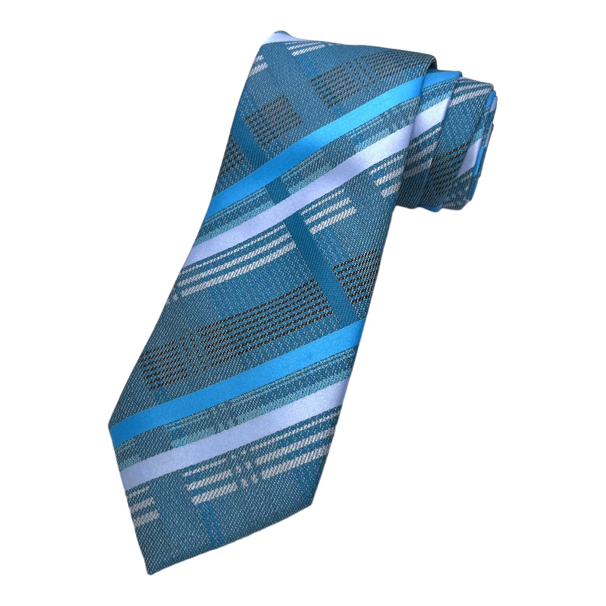 Firozi Plaid Tie And Pocket Square Combo