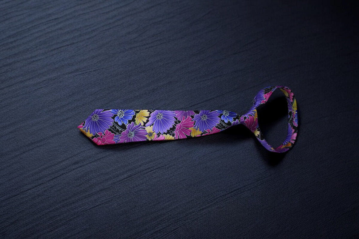 Floral Elegance Multicolor Tie with Pocket Square