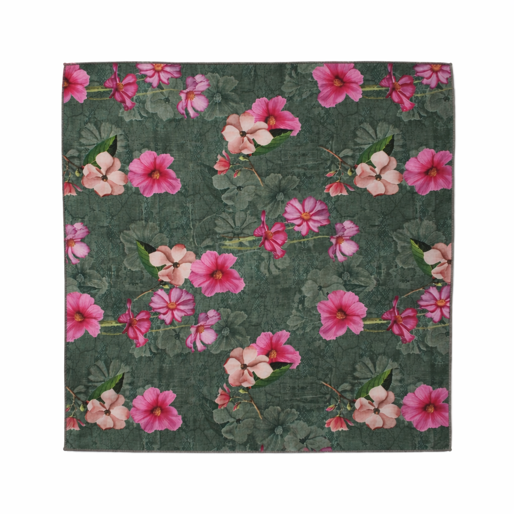 Laurel Green Floral Printed Scarf With Pocket Square