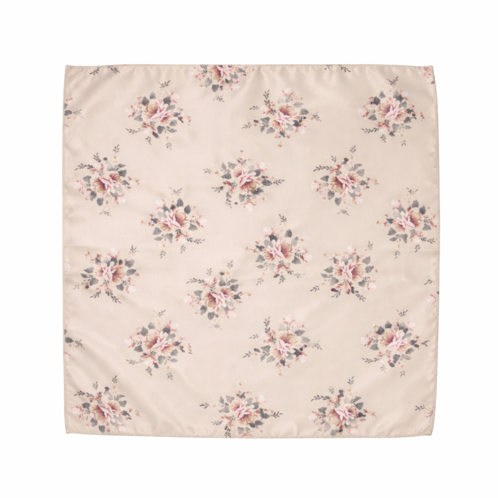 Beige Floral Printed Scarf With Pocket Square