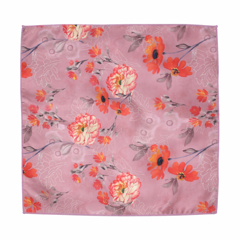 Pinkish Peach Floral Scarf With Pocket Square