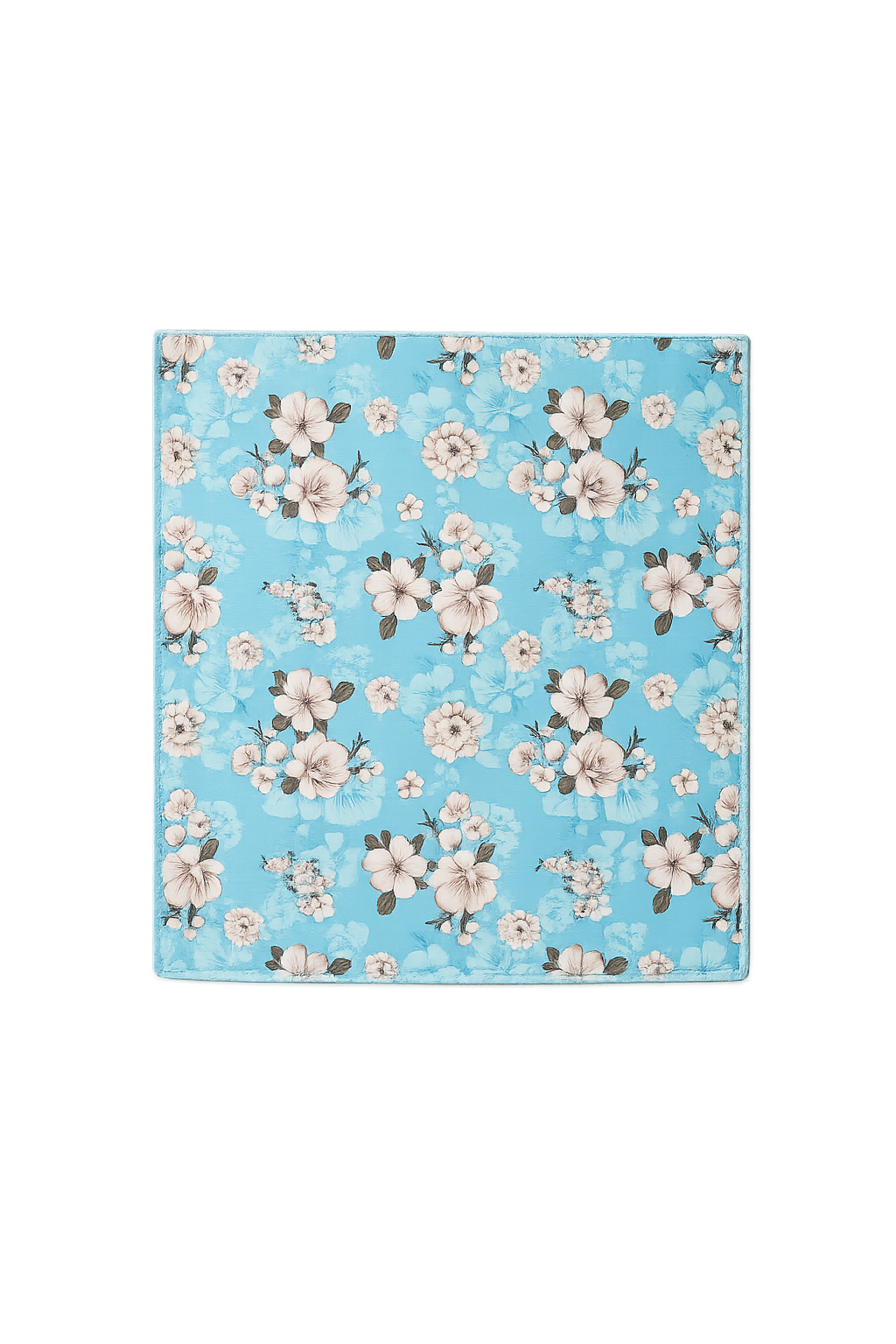 Aqua Blue Floral Printed Scarf With Pocket Square