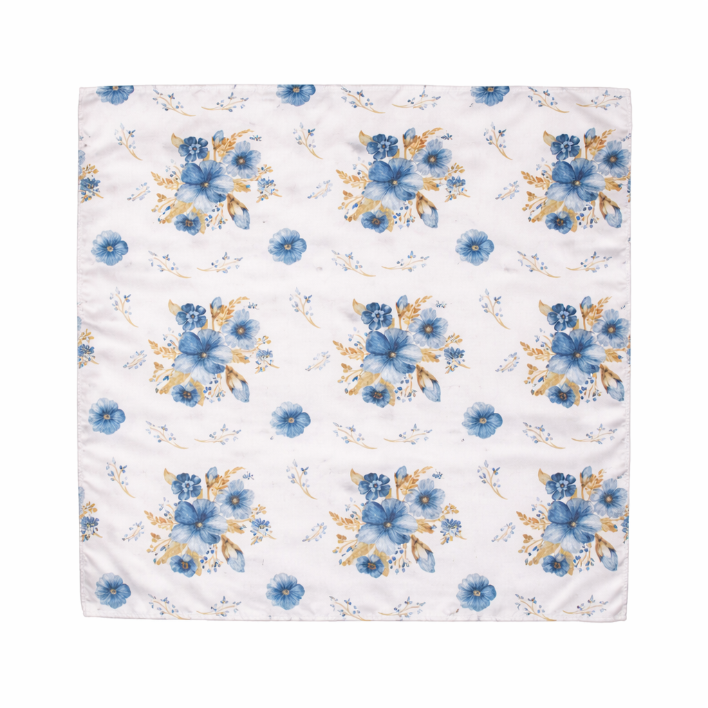 Teal Floral Printed Scarf With Pocket Square