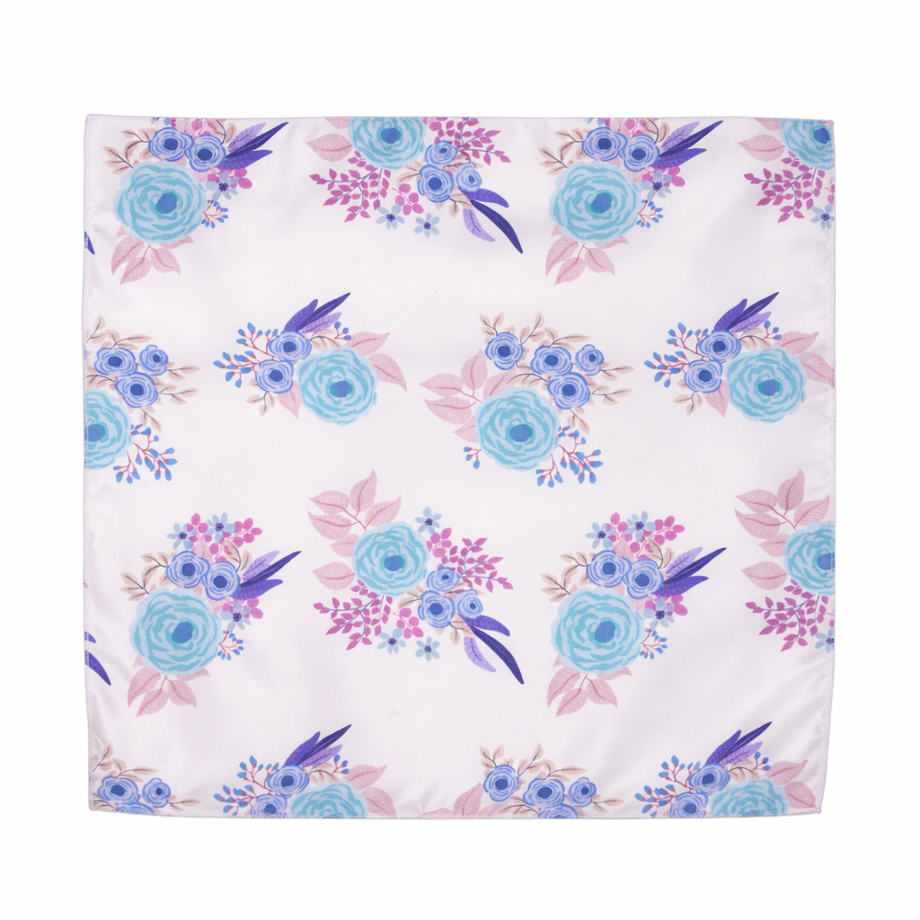 White Floral Printed Scarf With Pocket Square