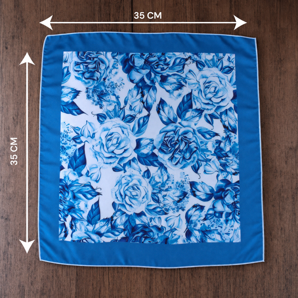 Blue Floral Printed Pocket Square