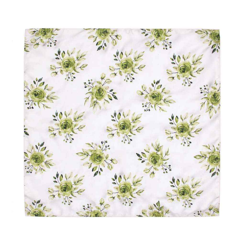 Sage Green Floral Printed Scarf With Pocket Square