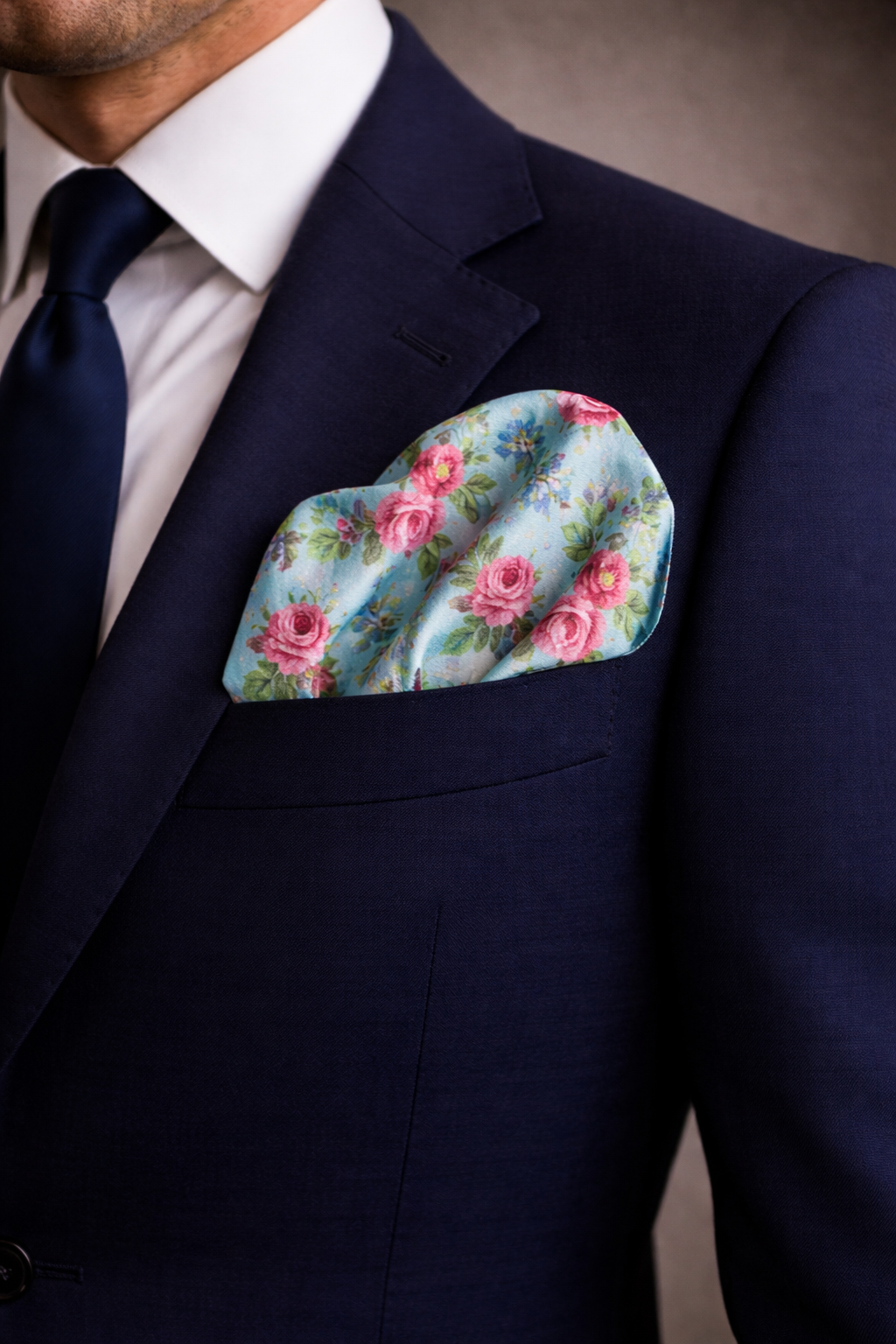 Turquoise Floral Pocket Square