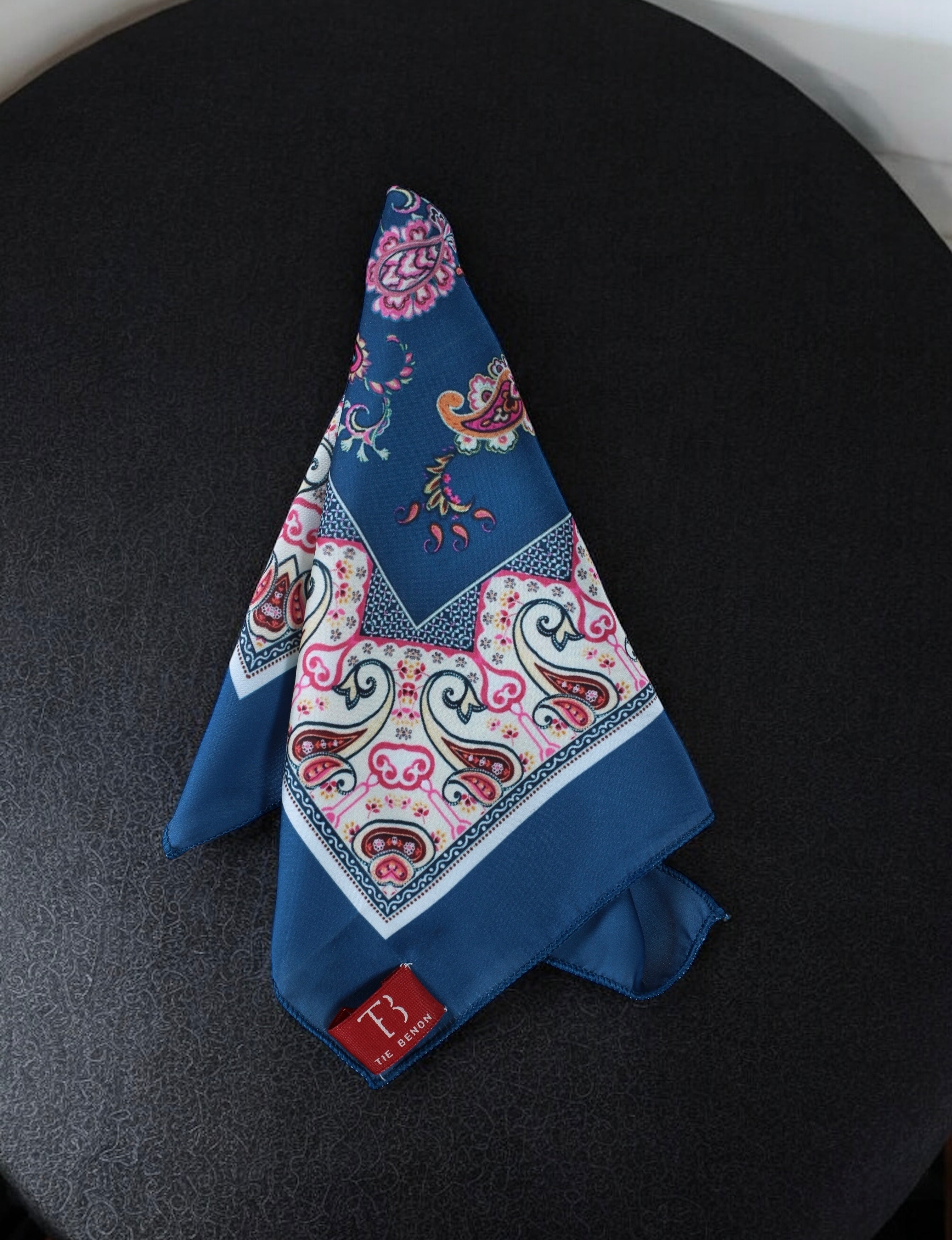 Navy Teal Paisley Printed Pocket Square