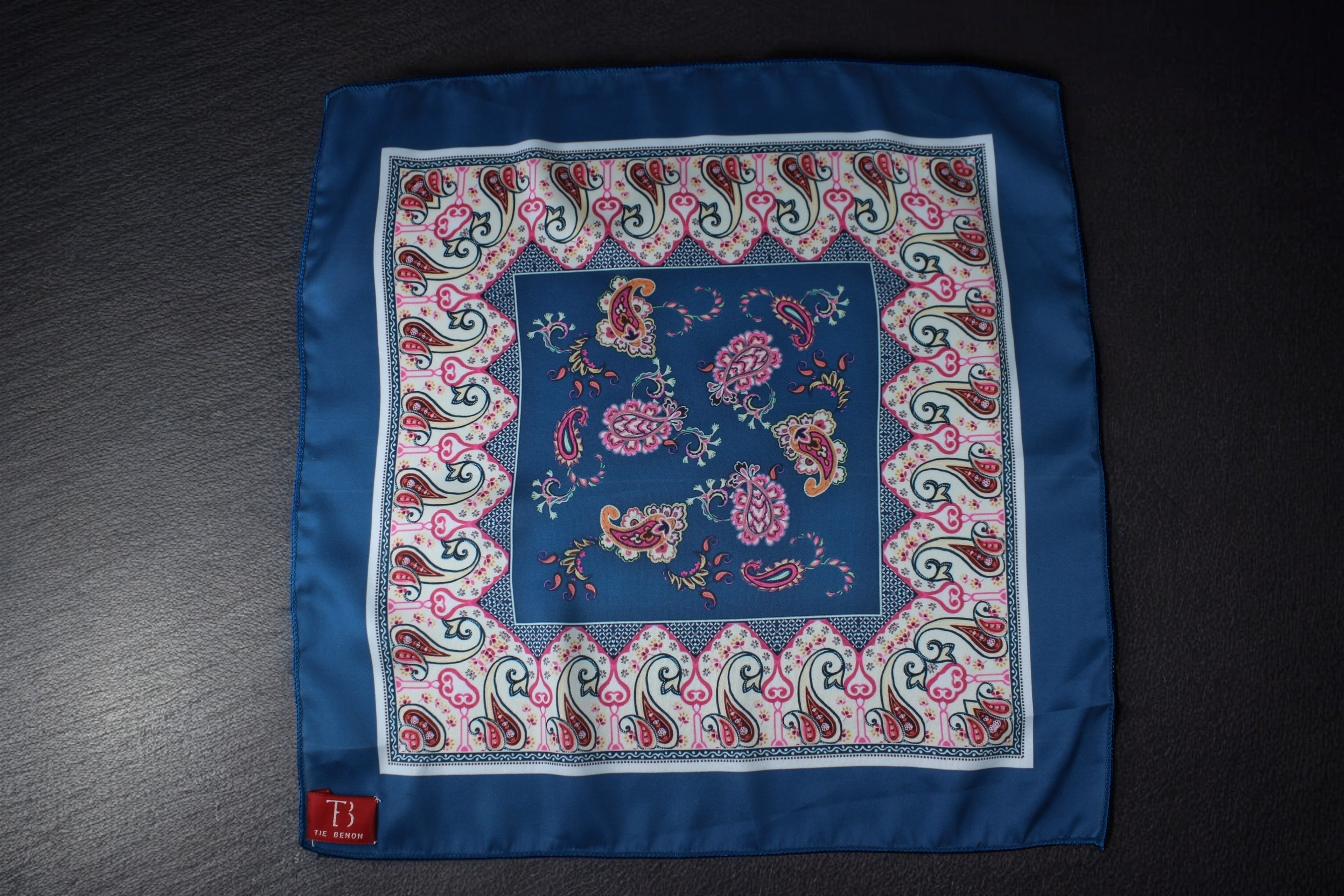 Navy Teal Paisley Printed Pocket Square