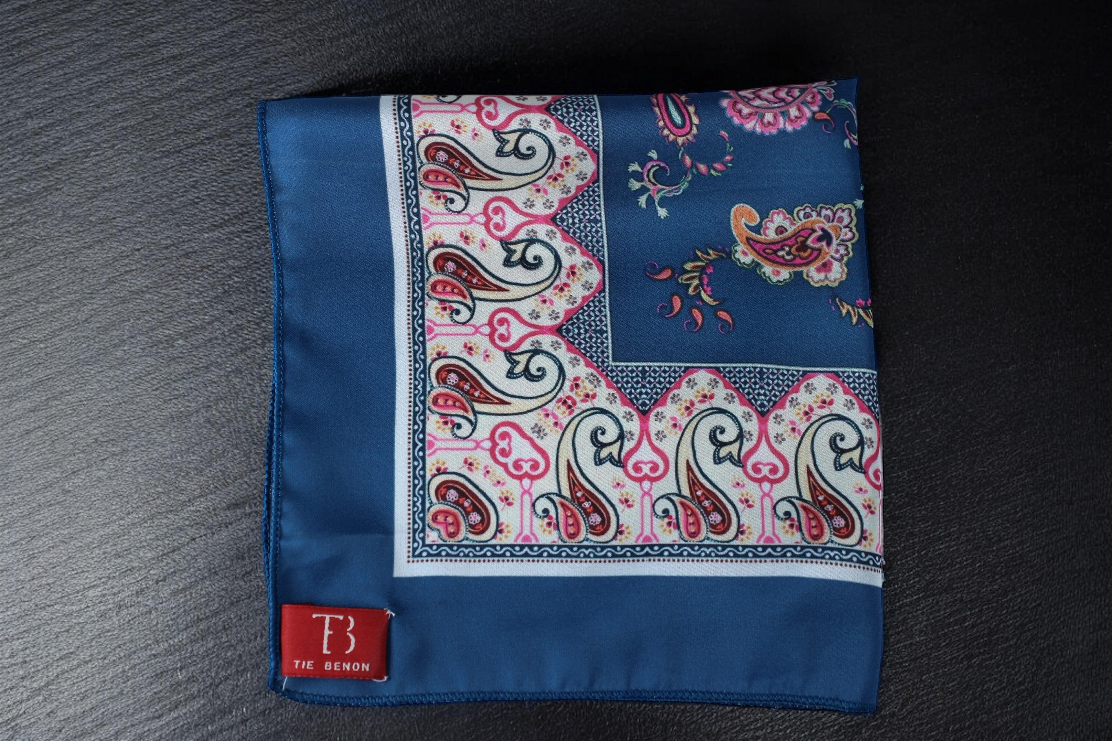Navy Teal Paisley Printed Pocket Square