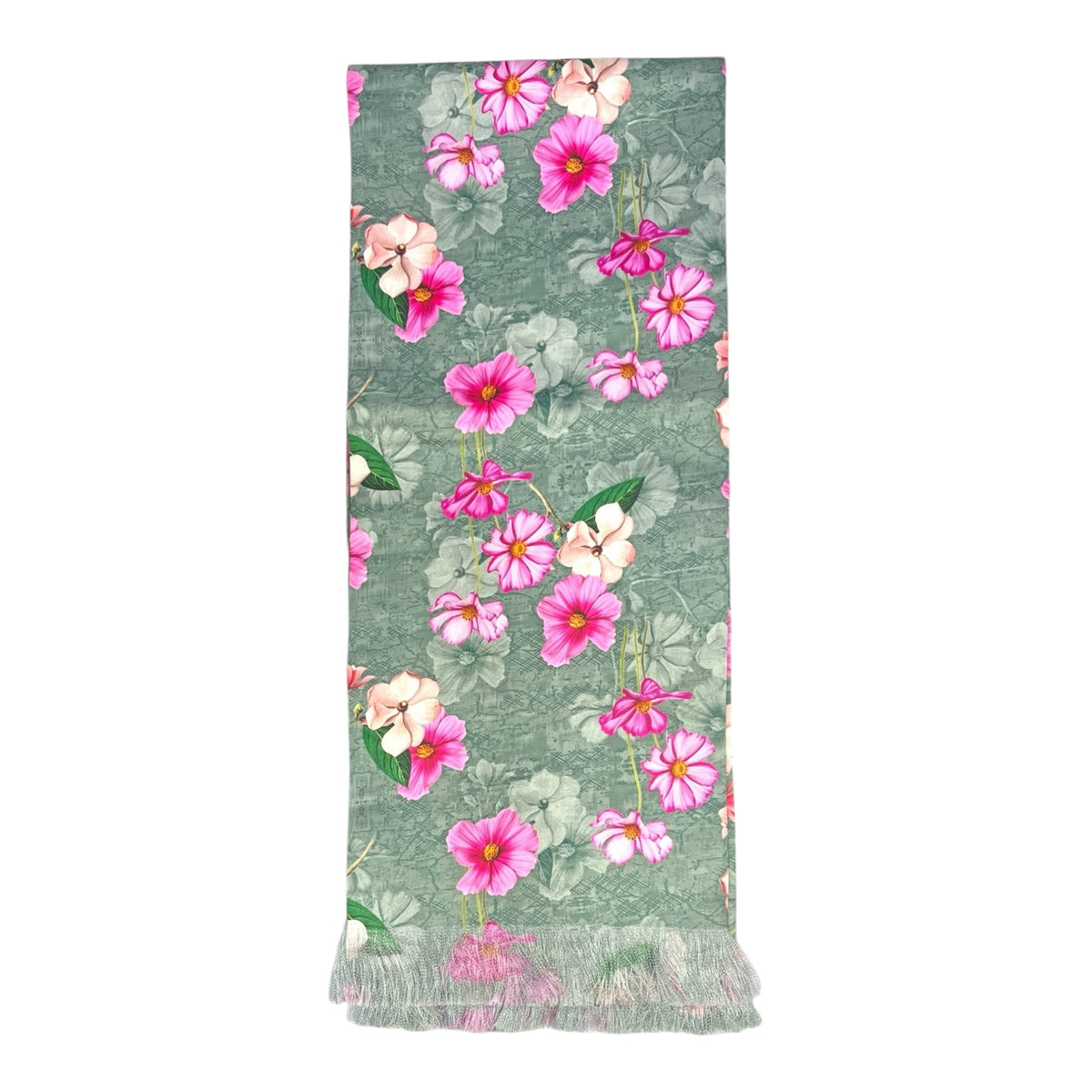 Laurel Green Floral Printed Scarf With Pocket Square