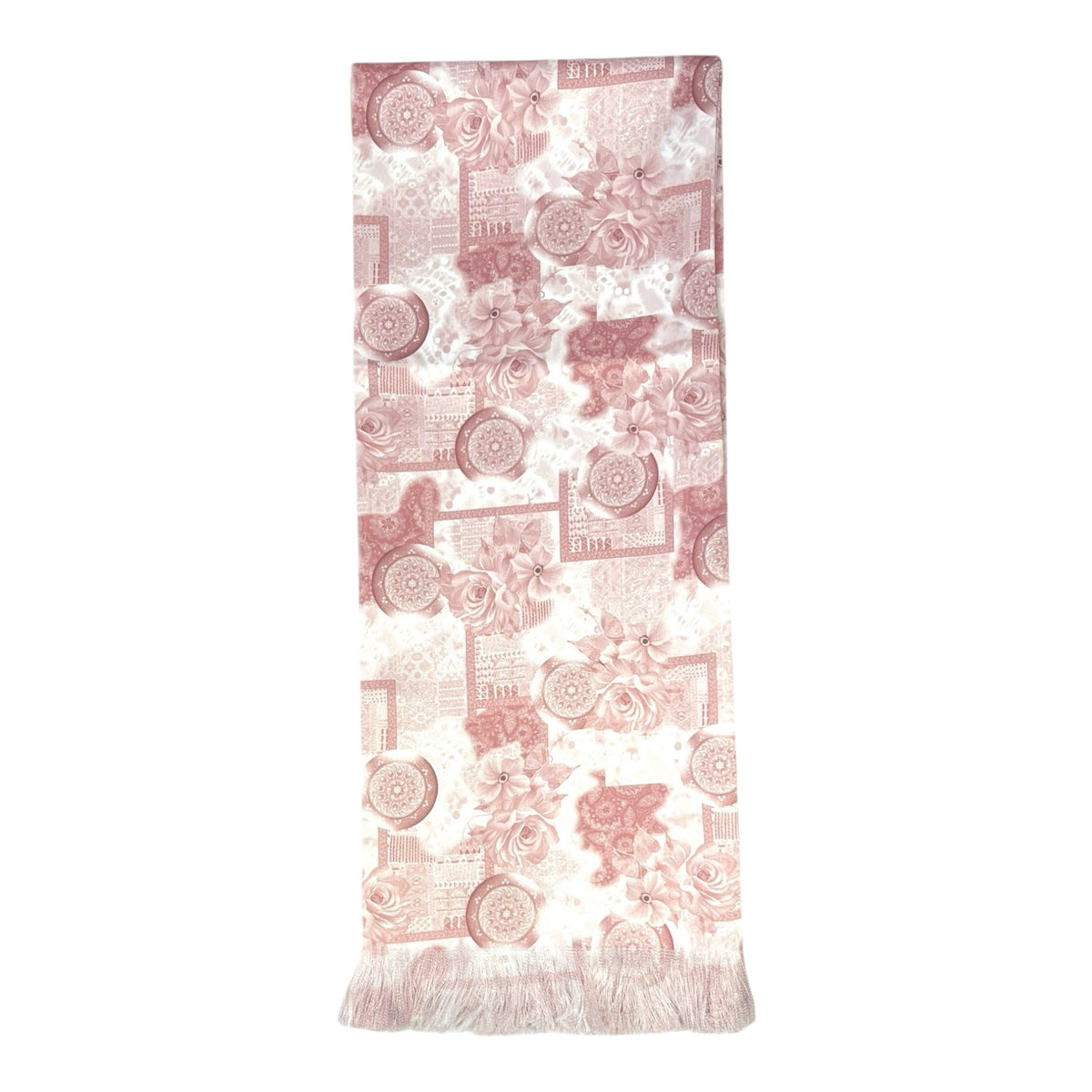 Peach Geometric Printed Scarf With Pocket Square