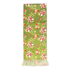 Chartreuse Green Floral Printed Scarf With Pocket Square