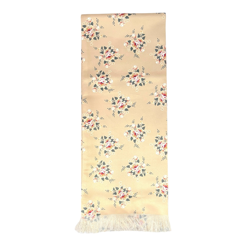 Beige Floral Printed Scarf With Pocket Square