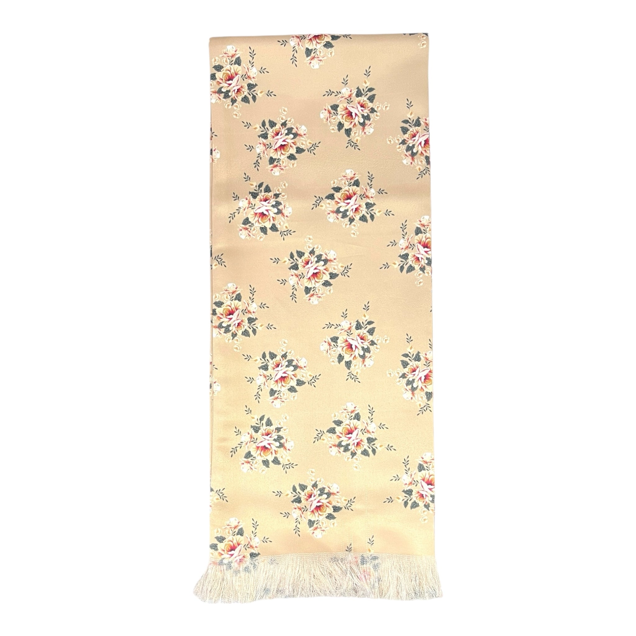Beige Floral Printed Scarf With Pocket Square