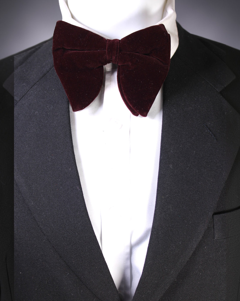 Burgundy Velvet Solid Butterfly Double Layered Bowtie
