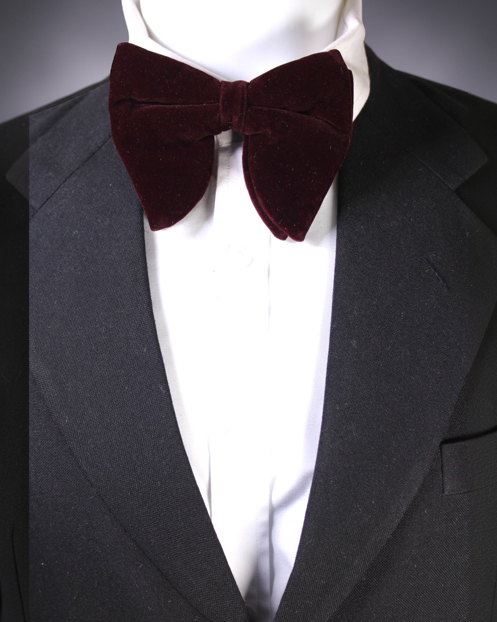 Burgundy Velvet Solid Butterfly Double Layered Bowtie