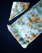 Blue Floral Printed Scarf With Pocket Square