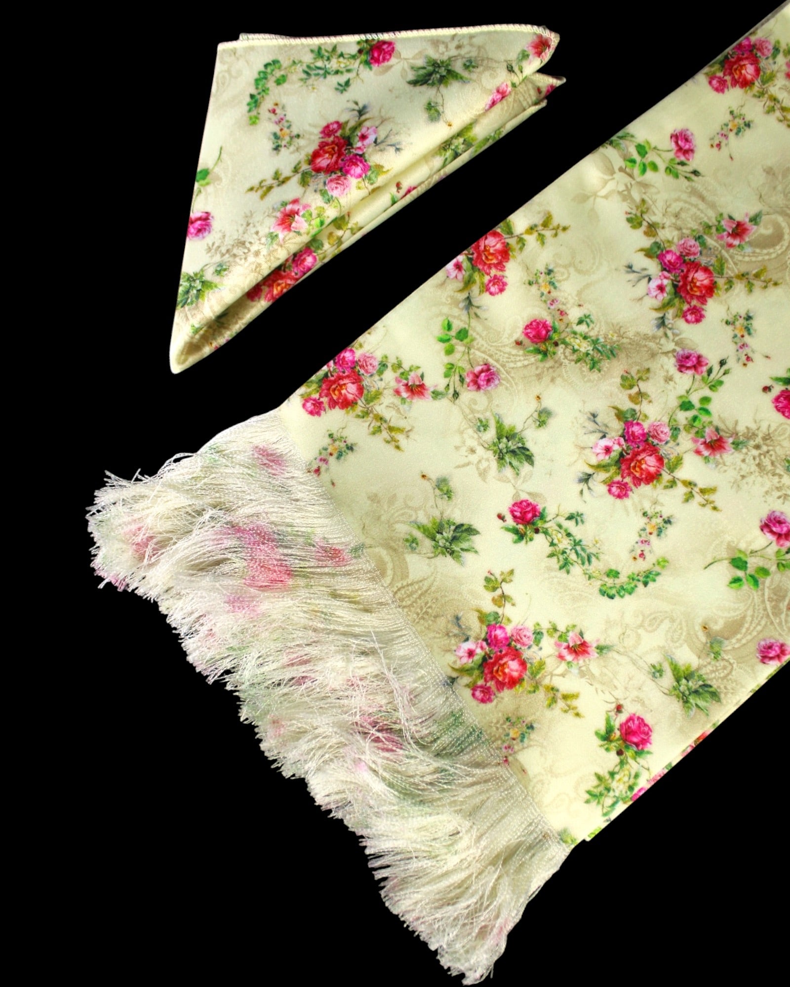 Crayola Yellow Floral Printed Scarf With Pocket Square